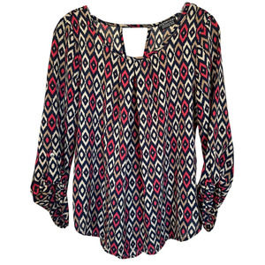 Papermoon Women's Blouse Geometric Print Long Roll Tab Sleeve Size S Multicolor